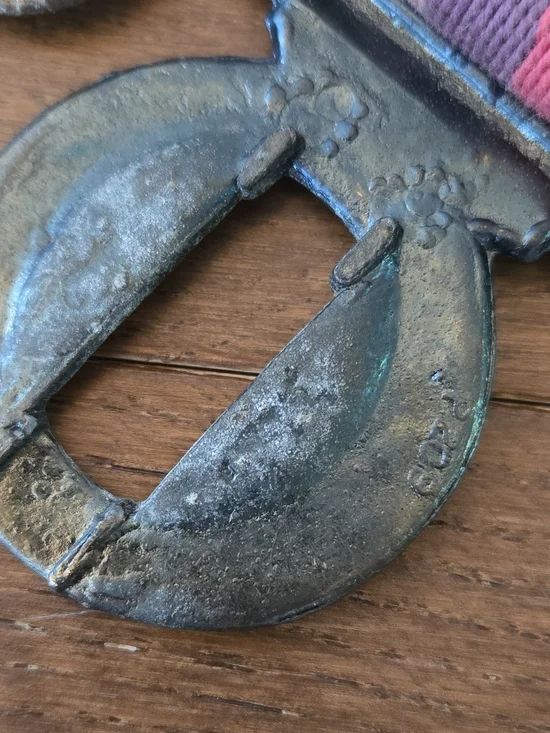 Vintage Brass Buckle Stripe Web Belt in Pink, Purple, Blue - Picture 7 of 10